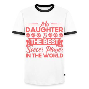 Fußball Mama Sportfan Fußball Geschenk - Männer Kontrast-T-Shirt - Weiß/Schwarz - Vorne - AI Model Female 172 light (172cm) & AI Model Male 178 dark (178cm)