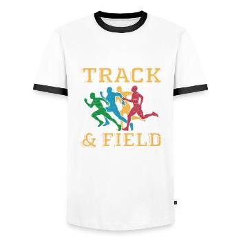 Runner Running Sport Spiel Leichtathletik - Männer Kontrast-T-Shirt - Weiß/Schwarz - Vorne - AI Model Female 172 light (172cm) & AI Model Male 178 dark (178cm)
