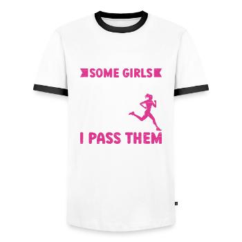 Some Girl Chase Boys Runner Running Girl Track Und - Männer Kontrast-T-Shirt - Weiß/Schwarz - Vorne - AI Model Female 172 light (172cm) & AI Model Male 178 dark (178cm)