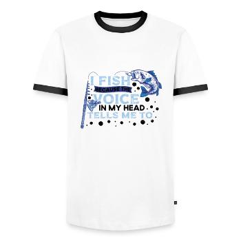 I fish rod-fisher-fish-fisher-funny- - Men's Ringer Shirt - white/black - Front - AI Model Female 172 light (172cm) & AI Model Male 178 dark (178cm)