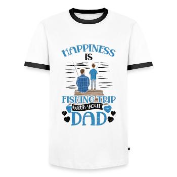 Happiness is fishing trip Fisher Fish Fisherman - Men's Ringer Shirt - white/black - Front - AI Model Female 172 light (172cm) & AI Model Male 178 dark (178cm)