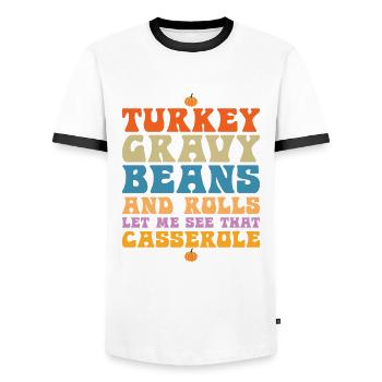 Sauce dinde haricots et petits pains - T-shirt contrasté Homme - blanc/noir - Devant - AI Model Female 172 light (172cm) & AI Model Male 178 dark (178cm)
