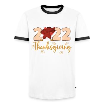 Citrouille de dinde de la saison d’automne de Thanksgiving 2022 - T-shirt contrasté Homme - blanc/noir - Devant - AI Model Female 172 light (172cm) & AI Model Male 178 dark (178cm)