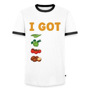 J’ai des haricots verts tomates pommes de terre - T-shirt contrasté Homme - blanc/noir - Devant - AI Model Female 172 light (172cm) & AI Model Male 178 dark (178cm)