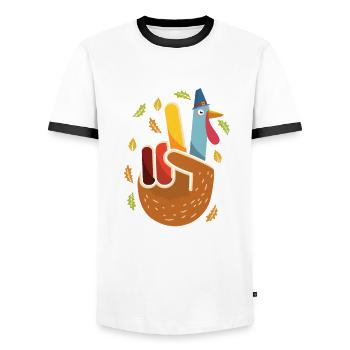 Peace Turkey Thanksgiving Fall Season Pumpkin - T-shirt contrasté Homme - blanc/noir - Devant - AI Model Female 172 light (172cm) & AI Model Male 178 dark (178cm)