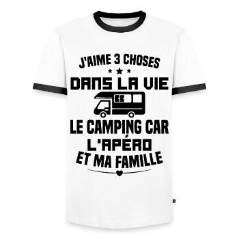 le camping car l'apéro et ma famille Humour Cadeau - T-shirt contrasté Homme - blanc/noir - Devant - AI Model Female 172 light (172cm) & AI Model Male 178 dark (178cm)