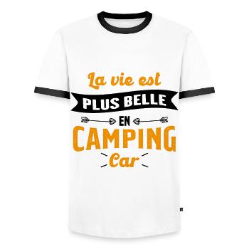 La vie est plus belle en Camping-car humour cadeau - T-shirt contrasté Homme - blanc/noir - Devant - AI Model Female 172 light (172cm) & AI Model Male 178 dark (178cm)
