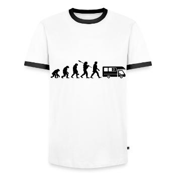 Évolution Camping Car Humour Cadeau - T-shirt contrasté Homme - blanc/noir - Devant - AI Model Female 172 light (172cm) & AI Model Male 178 dark (178cm)