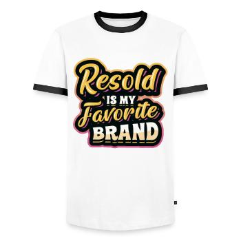 Resold Is My Favorite Brand Flea Market Thrifting - Men's Ringer Shirt - white/black - Front - AI Model Female 172 light (172cm) & AI Model Male 178 dark (178cm)