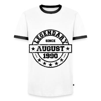 Legendary since August 1990 - Geburtstag - Männer Kontrast-T-Shirt - Weiß/Schwarz - Vorne - AI Model Female 172 light (172cm) & AI Model Male 178 dark (178cm)