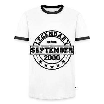 Legendary since September 2000 - Birthday - Men's Ringer Shirt - white/black - Front - AI Model Female 172 light (172cm) & AI Model Male 178 dark (178cm)