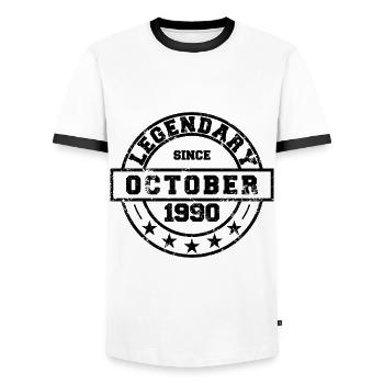 Legendary since October 1990 - Geburtstag - Männer Kontrast-T-Shirt - Weiß/Schwarz - Vorne - AI Model Female 172 light (172cm) & AI Model Male 178 dark (178cm)