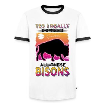 Buffalo Gift Bison Buffallo Water Buffalo - Men's Ringer Shirt - white/black - Front - AI Model Female 172 light (172cm) & AI Model Male 178 dark (178cm)
