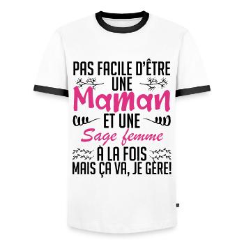 pas facile d'être une maman et une Sage femme. - T-shirt contrasté Homme - blanc/noir - Devant - AI Model Female 172 light (172cm) & AI Model Male 178 dark (178cm)