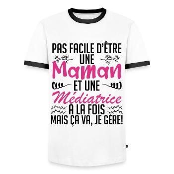 pas facile d'être une maman et une Médiatrice. - T-shirt contrasté Homme - blanc/noir - Devant - AI Model Female 172 light (172cm) & AI Model Male 178 dark (178cm)