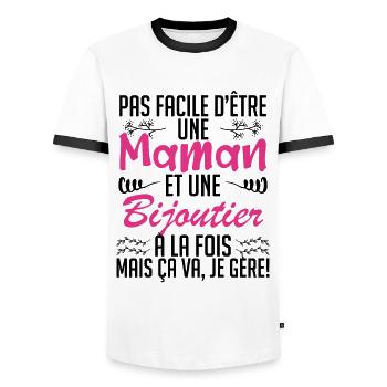 pas facile d'être une maman et une Bijoutier. - T-shirt contrasté Homme - blanc/noir - Devant - AI Model Female 172 light (172cm) & AI Model Male 178 dark (178cm)