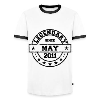 Legendary since May 2011 - Birthday - Men's Ringer Shirt - white/black - Front - AI Model Female 172 light (172cm) & AI Model Male 178 dark (178cm)