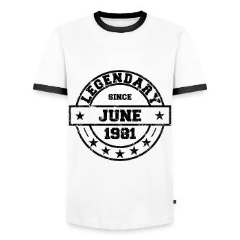 Legendary since Juni 1981 - Geburtstag - Männer Kontrast-T-Shirt - Weiß/Schwarz - Vorne - AI Model Female 172 light (172cm) & AI Model Male 178 dark (178cm)