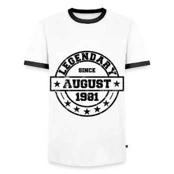 Legendary since August 1981 - Geburtstag - Männer Kontrast-T-Shirt - Weiß/Schwarz - Vorne - AI Model Female 172 light (172cm) & AI Model Male 178 dark (178cm)