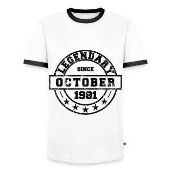 Legendary since October 1981 - Geburtstag - Männer Kontrast-T-Shirt - Weiß/Schwarz - Vorne - AI Model Female 172 light (172cm) & AI Model Male 178 dark (178cm)
