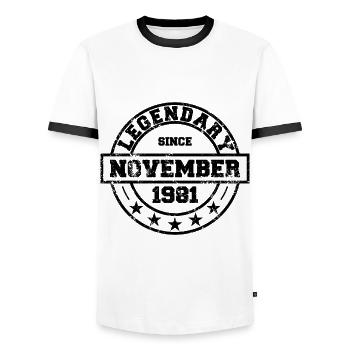 Legendary since November 1981 - Geburtstag - Männer Kontrast-T-Shirt - Weiß/Schwarz - Vorne - AI Model Female 172 light (172cm) & AI Model Male 178 dark (178cm)