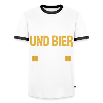 Origami und Bier darum bin ich hier - Männer Kontrast-T-Shirt - Weiß/Schwarz - Vorne - AI Model Female 172 light (172cm) & AI Model Male 178 dark (178cm)