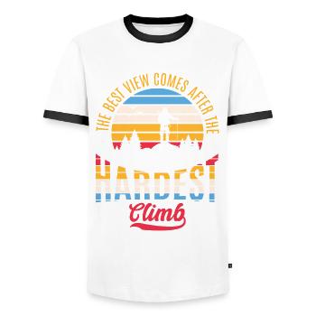 Hiker Mountaineer Climber Mountains - Men's Ringer Shirt - white/black - Front - AI Model Female 172 light (172cm) & AI Model Male 178 dark (178cm)