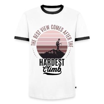 Hiker Mountaineer Climber Mountains - Men's Ringer Shirt - white/black - Front - AI Model Female 172 light (172cm) & AI Model Male 178 dark (178cm)