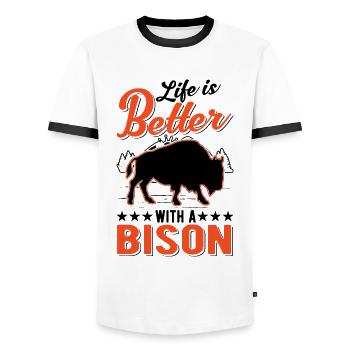 Life is better with a buffalo water buffalo - Men's Ringer Shirt - white/black - Front - AI Model Female 172 light (172cm) & AI Model Male 178 dark (178cm)