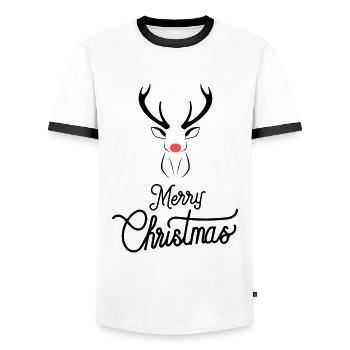 Christmas reindeer with red nose - Men's Ringer Shirt - white/black - Front - AI Model Female 172 light (172cm) & AI Model Male 178 dark (178cm)