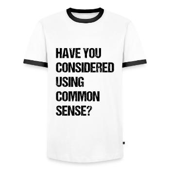 have you considered using common sense - Men's Ringer Shirt - white/black - Front - AI Model Female 172 light (172cm) & AI Model Male 178 dark (178cm)