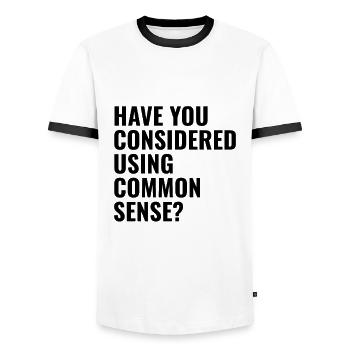 have you considered using common sense - Men's Ringer Shirt - white/black - Front - AI Model Female 172 light (172cm) & AI Model Male 178 dark (178cm)