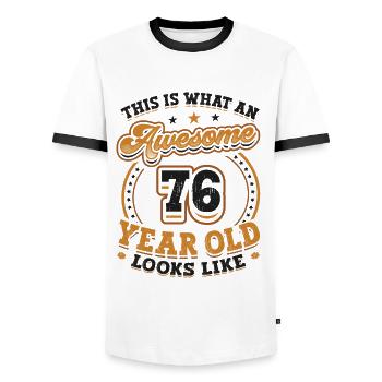 Voilà à quoi ressemble un grand homme de 76 ans. - T-shirt contrasté Homme - blanc/noir - Devant - AI Model Female 172 light (172cm) & AI Model Male 178 dark (178cm)