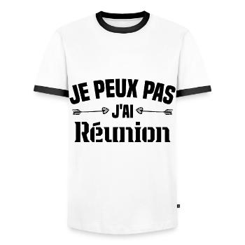 je peux pas j'ai Réunion Cadeau Humour - T-shirt contrasté Homme - blanc/noir - Devant - AI Model Female 172 light (172cm) & AI Model Male 178 dark (178cm)