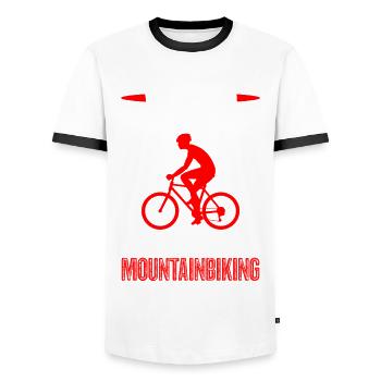 VTT de descente vététistes - T-shirt contrasté Homme - blanc/noir - Devant - AI Model Female 172 light (172cm) & AI Model Male 178 dark (178cm)