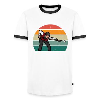 Billiard Queue Billiardtisch Kugel Tasche Snooker - Männer Kontrast-T-Shirt - Weiß/Schwarz - Vorne - AI Model Female 172 light (172cm) & AI Model Male 178 dark (178cm)