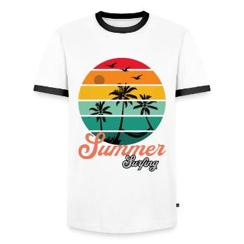 Retro Surfer Sommer Design mit Palmen - Männer Kontrast-T-Shirt - Weiß/Schwarz - Vorne - AI Model Female 172 light (172cm) & AI Model Male 178 dark (178cm)