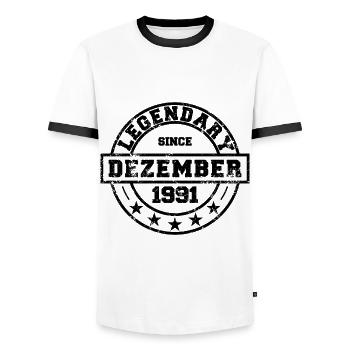 Legendary since December 1991 - Birthday - Men's Ringer Shirt - white/black - Front - AI Model Female 172 light (172cm) & AI Model Male 178 dark (178cm)