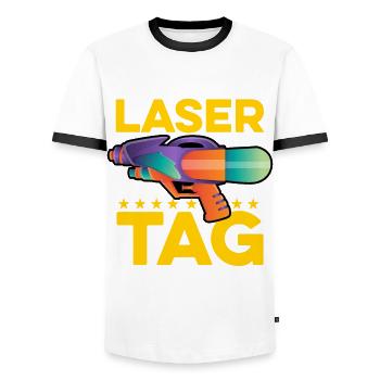 Retro Graphic Lasertag Player Lasertag Phaser Lase - Männer Kontrast-T-Shirt - Weiß/Schwarz - Vorne - AI Model Female 172 light (172cm) & AI Model Male 178 dark (178cm)
