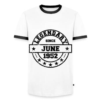 Legendary since June 1952 - Birthday - Men's Ringer Shirt - white/black - Front - AI Model Female 172 light (172cm) & AI Model Male 178 dark (178cm)