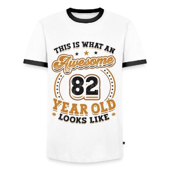 This is what an awesome 82-year-old looks like. - Men's Ringer Shirt - white/black - Front - AI Model Female 172 light (172cm) & AI Model Male 178 dark (178cm)