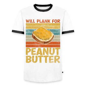 Will Plank For Peanut Butter Lustiges Sprichwort - Männer Kontrast-T-Shirt - Weiß/Schwarz - Vorne - AI Model Female 172 light (172cm) & AI Model Male 178 dark (178cm)