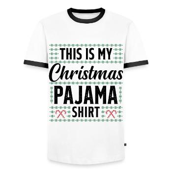 This is my christmas pajama shirt - T-shirt contrasté Homme - blanc/noir - Devant - AI Model Female 172 light (172cm) & AI Model Male 178 dark (178cm)