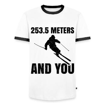 253,5 Meter Und Sie Fahren Ski - Männer Kontrast-T-Shirt - Weiß/Schwarz - Vorne - AI Model Female 172 light (172cm) & AI Model Male 178 dark (178cm)