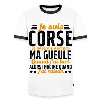 Corse je ne ferme pas ma gueule cadeau humour - T-shirt contrasté Homme - blanc/noir - Devant - AI Model Female 172 light (172cm) & AI Model Male 178 dark (178cm)