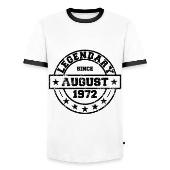 Legendary since August 1972 - Birthday - Men's Ringer Shirt - white/black - Front - AI Model Female 172 light (172cm) & AI Model Male 178 dark (178cm)