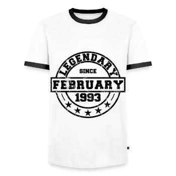 Legendary since February 1993 - Geburtstag - Männer Kontrast-T-Shirt - Weiß/Schwarz - Vorne - AI Model Female 172 light (172cm) & AI Model Male 178 dark (178cm)