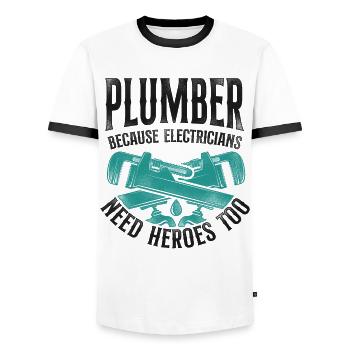 Plumbing Plumber Electrician - Men's Ringer Shirt - white/black - Front - AI Model Female 172 light (172cm) & AI Model Male 178 dark (178cm)