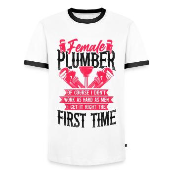 Plumbing Plumber Female Female - Men's Ringer Shirt - white/black - Front - AI Model Female 172 light (172cm) & AI Model Male 178 dark (178cm)