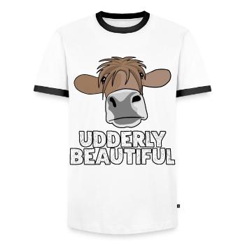 Cow Farmer Farm Cows - Men's Ringer Shirt - white/black - Front - AI Model Female 172 light (172cm) & AI Model Male 178 dark (178cm)